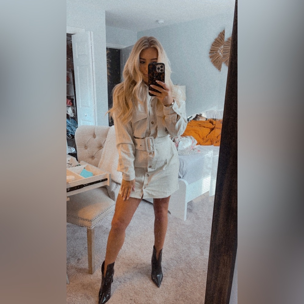 12th tribe white corduroy belted dress